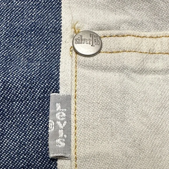 Silver Tab Levi’s Jeans Navy and White Striped Casual Shirt Oversized M - Picture 5 of 15